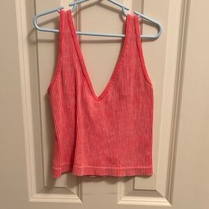 Aura Coral Ribbed V-Neck Crop Top